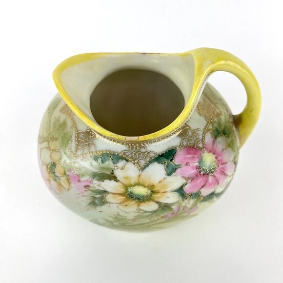 Antique Nippon Hand Painted Moriage Pitcher Vase Blue Maple Leaf Mark - Picture 3 of 9